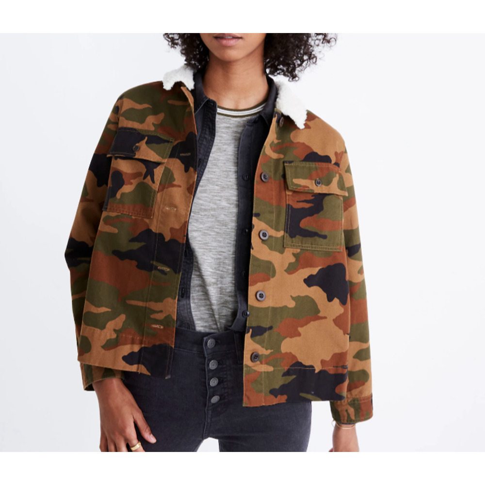 Madewell Northward Cropped Army Jacket Cottontail Camo: Sherpa Edition Size XS